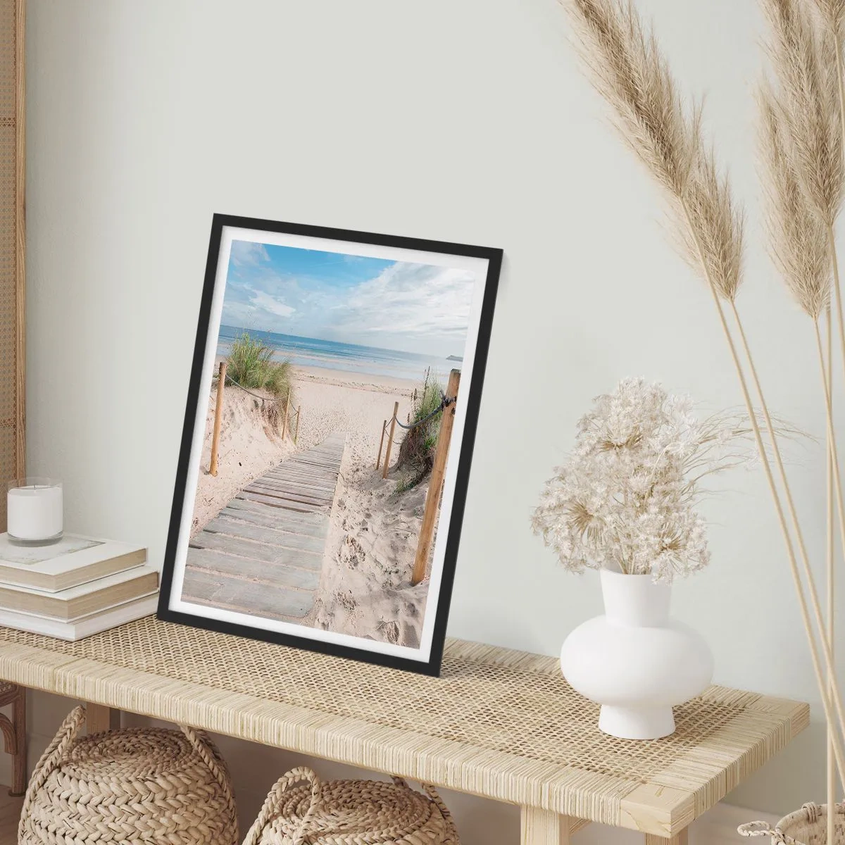 Pôster com moldura preta - Caminho para a praia com vista para o mar - 50x70cm - Pelo horizonte - Decoração de parede moderna para a sala de estar e quarto ARTTOR