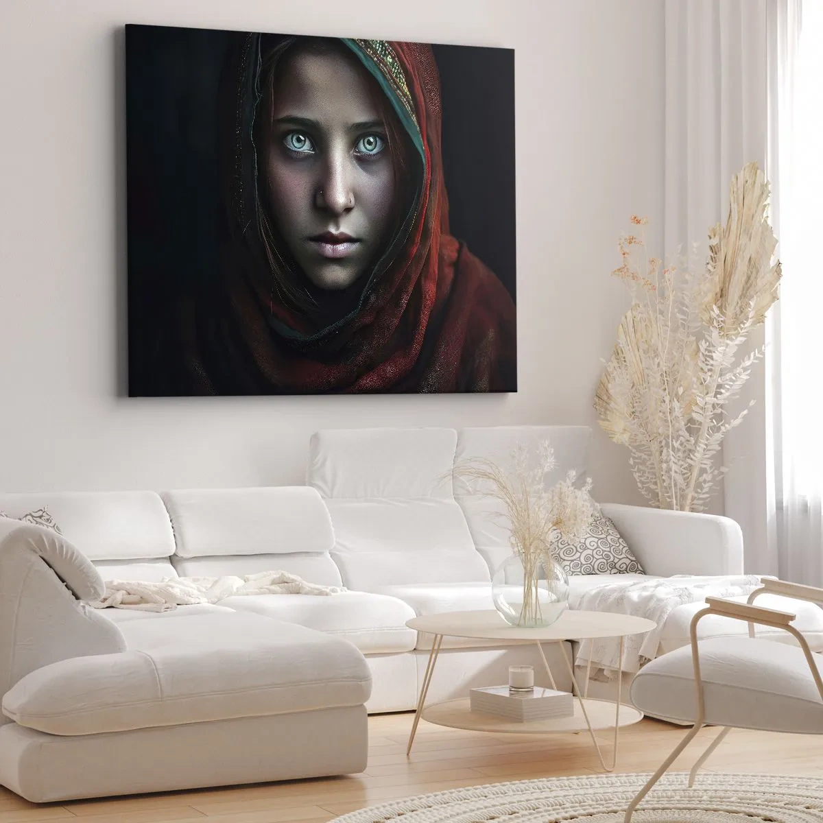 Quadro em tela - Retrato de uma mulher com olhar intenso em cores quentes - 70x50cm - Princesa oriental - Decoração de parede moderna para a sala de estar e quarto ARTTOR