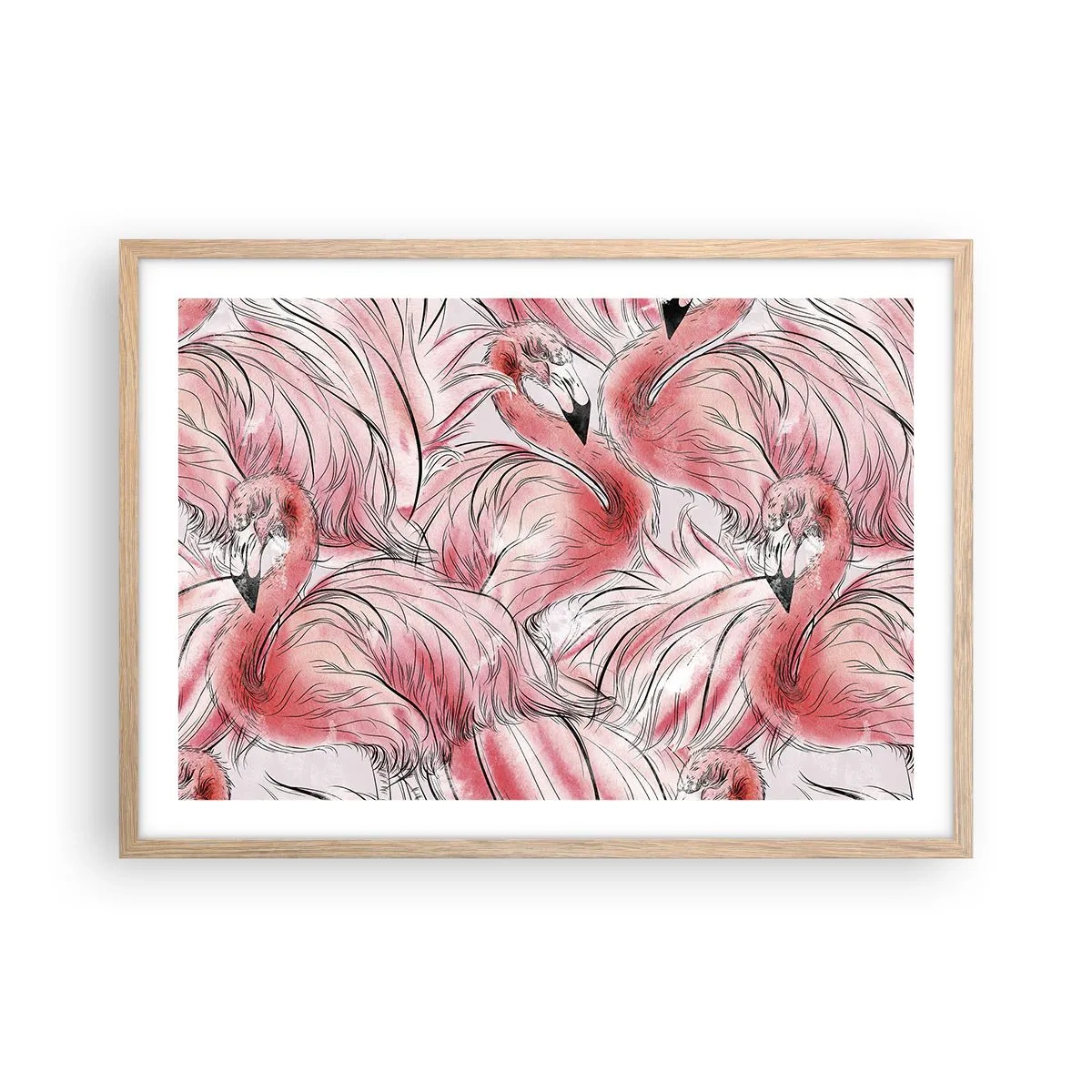 Pôster com moldura de carvalho claro - Bird corps de ballet - 70x50 cm