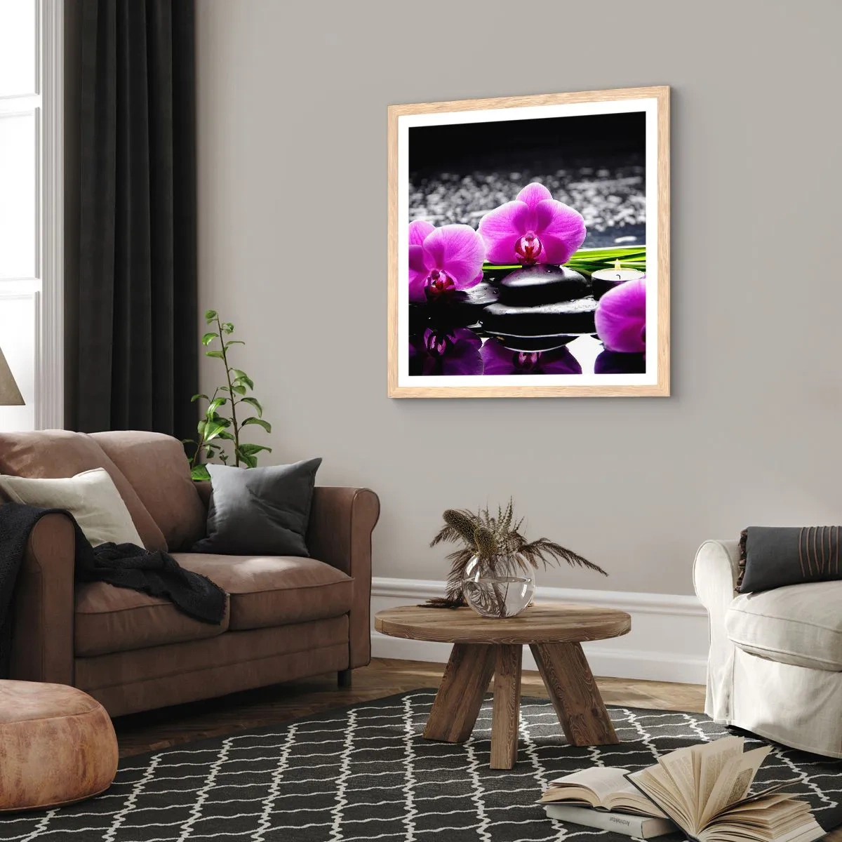 Pôster com moldura de carvalho claro - Afogar-se na paz e sossego - 60x60 cm