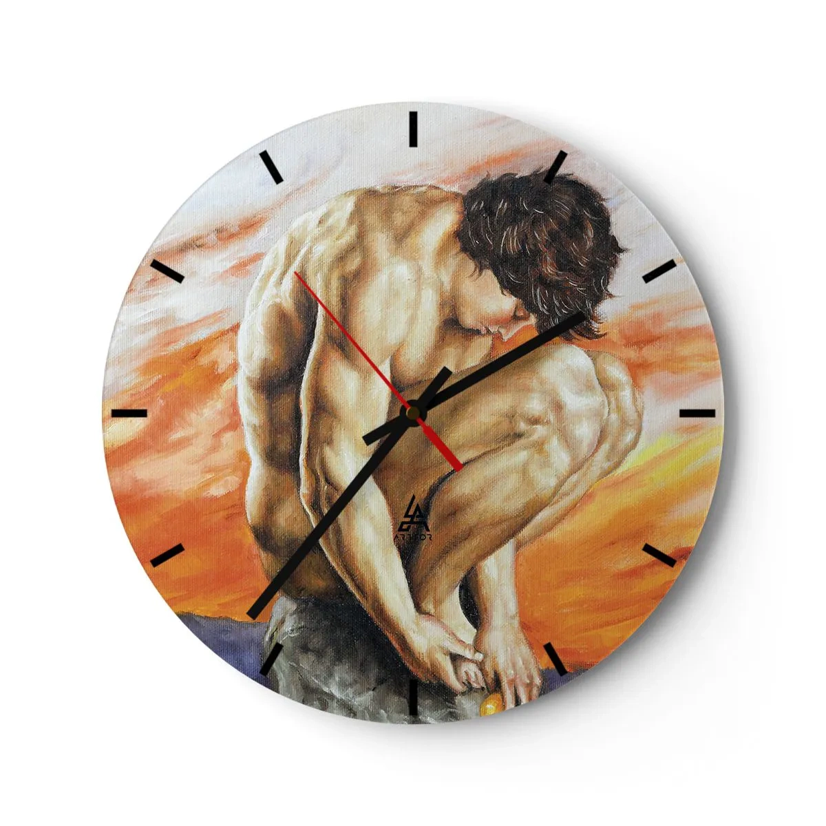 Relógio de parede - Relógio em vidro - Uma figura masculina em pose artística contra um fundo de pôr do sol. - 30x30cm - Imerso em si mesmo - Decoração de parede moderna para a sala de estar, cozinha e quarto ARTTOR