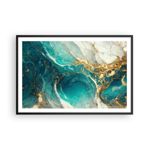 Pôster com moldura preta - Composição com veios d'ouro - 91x61 cm