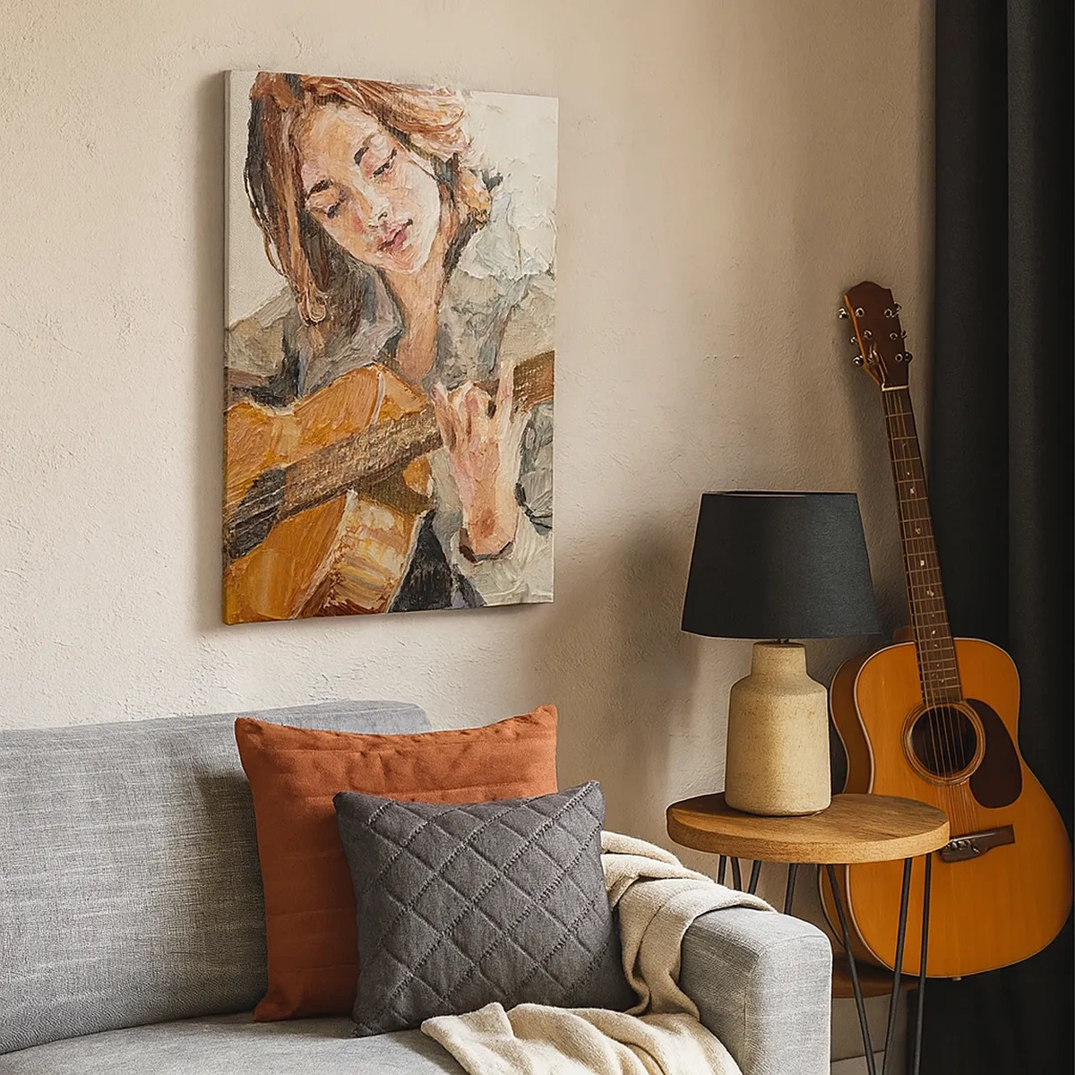 Quadro em tela - Concerto de violão e coração de rapariga - 50x70 cm