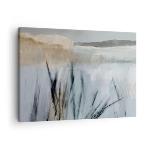 Quadro em tela - Uma paisagem pitoresca de inverno com campos e gramíneas - 70x50cm - Campos de inverno - Decoração de parede moderna para a sala de estar e quarto ARTTOR