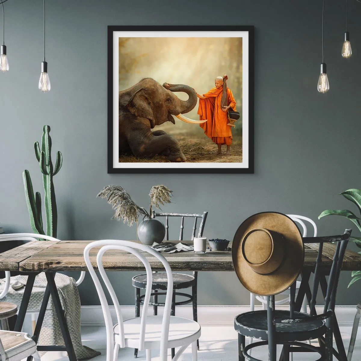 Pôster com moldura preta - Encontro na viagem - 40x40 cm