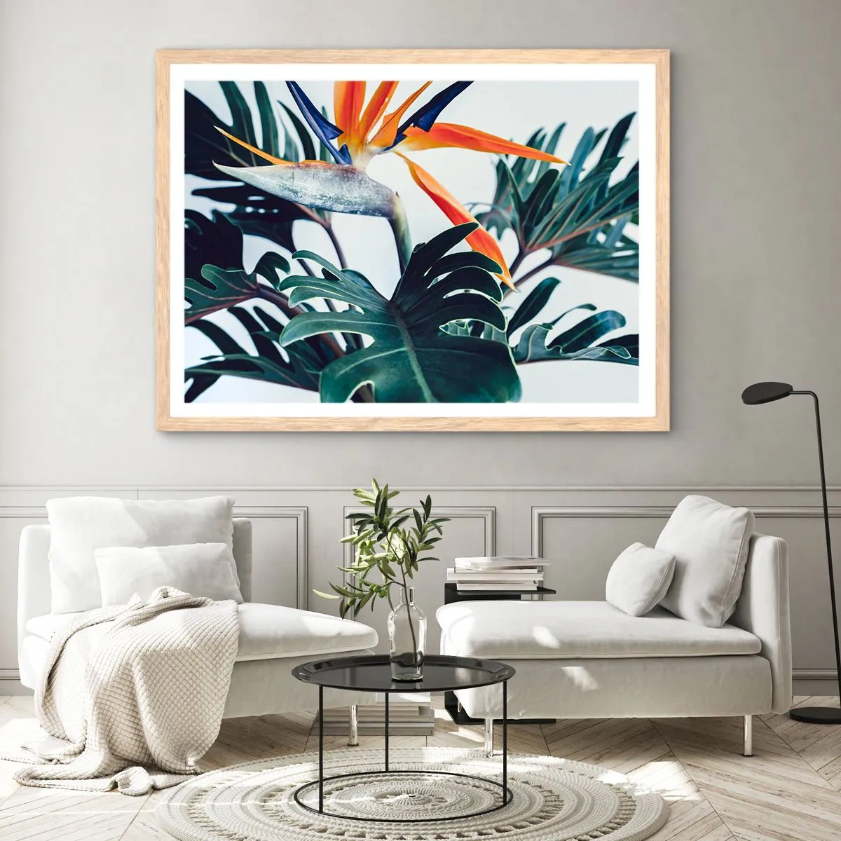 Pôster com moldura de carvalho claro - Arbusto de passarinho - 70x50 cm