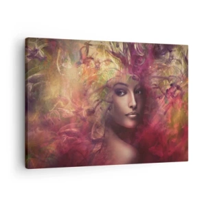 Quadro em tela - Uma mulher em cores abstratas criando um fundo dinâmico - 70x50cm - Estou aqui! - Decoração de parede moderna para a sala de estar e quarto ARTTOR