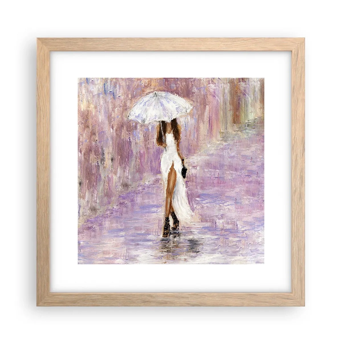 Pôster com moldura de carvalho claro - Na chuva lilás - 30x30 cm