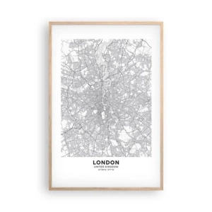 Pôster com moldura de carvalho claro - Mapa do labirinto de Londres - 61x91 cm