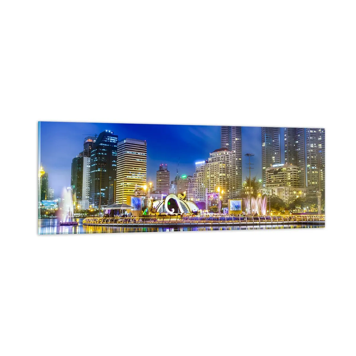 Quadro em vidro - Noite arco-íris da metrópole - 90x30 cm