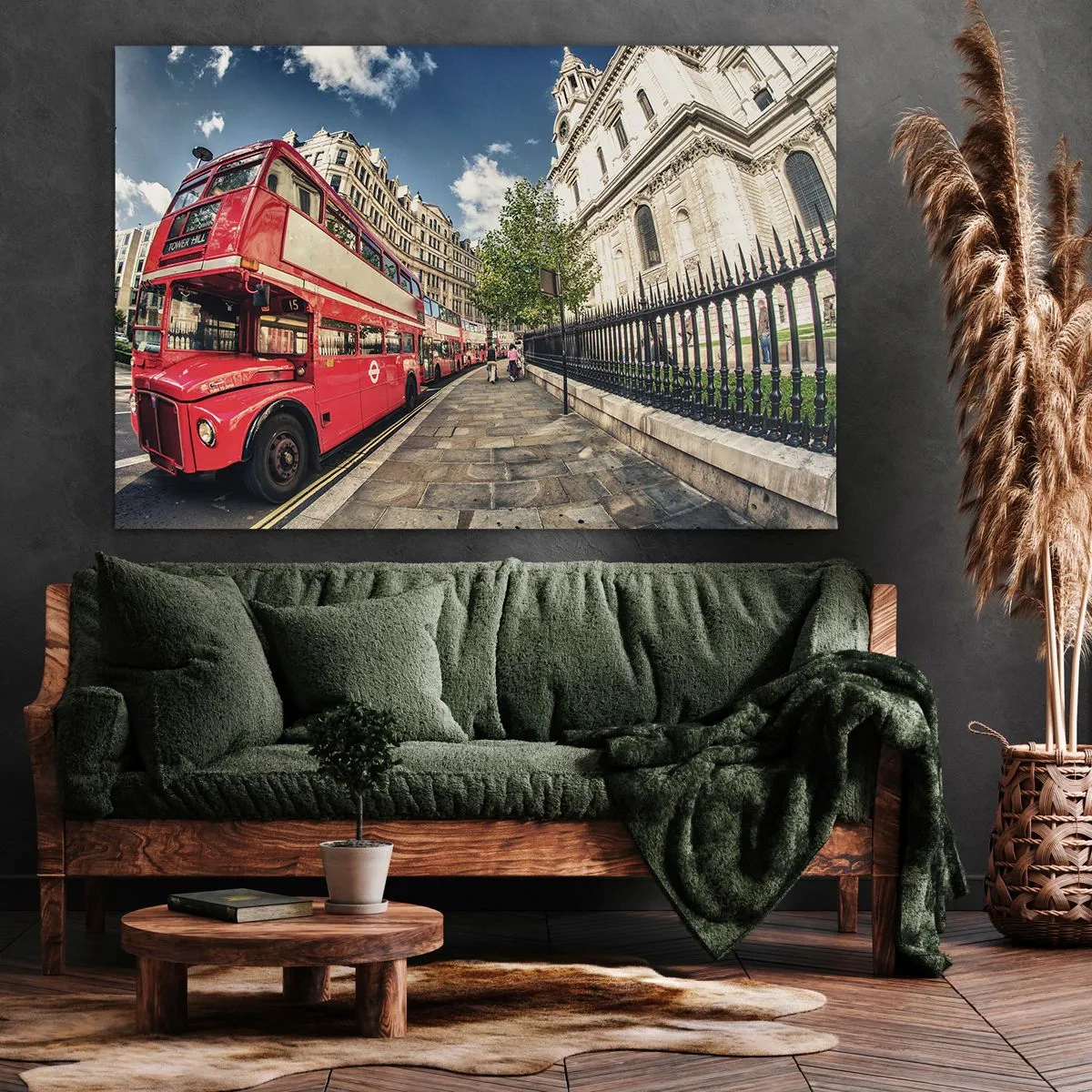 Quadro em tela - Rua de Londres em cinza e vermelho - 120x80 cm