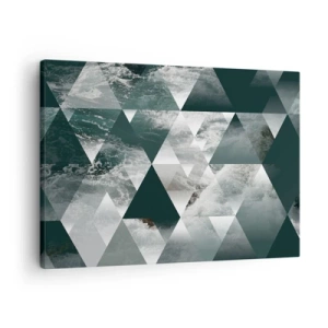 Quadro em tela - Padrão geométrico com motivo de ondas em tons de verde - 70x50cm - Uma perspetiva de cristal - Decoração de parede moderna para a sala de estar e quarto ARTTOR