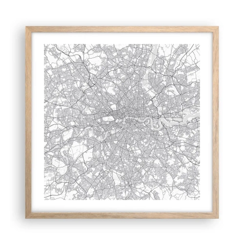 Pôster com moldura de carvalho claro - Mapa do labirinto de Londres - 50x50 cm