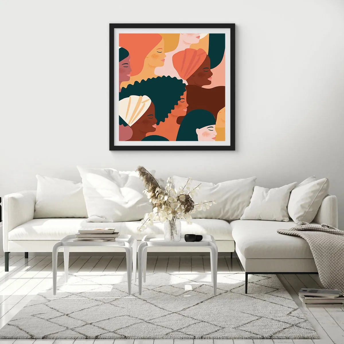 Pôster com moldura preta - Apenas feminilidade - 50x50 cm