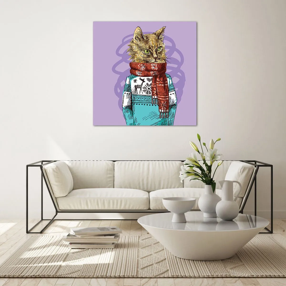 Quadro em vidro - Gato não só de botas - 60x60 cm