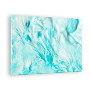 Quadro em vidro - Padrões abstratos em azul e branco que lembram movimento de onda - 70x50cm - Juntos para sempre - Decoração de parede moderna para a sala de estar e quarto ARTTOR