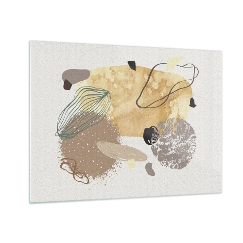 Quadro em vidro - Abstração bege e marrom com formas irregulares - 70x50cm - Plumcologia aplicada - Decoração de parede moderna para a sala de estar e quarto ARTTOR