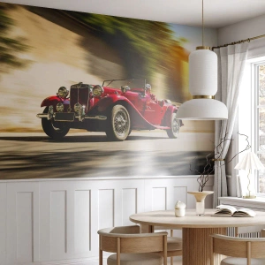 Papel de Parede Standard Eco - Um conversível clássico vermelho em movimento dinâmico - 100x70cm - Mais bonita que a Vitória de Samotrácia - Decoração de parede moderna para a sala de estar e quarto ARTTOR