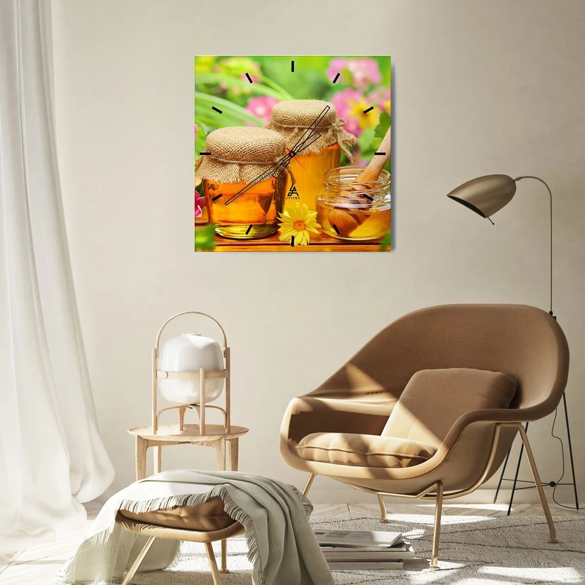 Relógio de parede - Relógio em vidro - Doce e floral - 40x40 cm