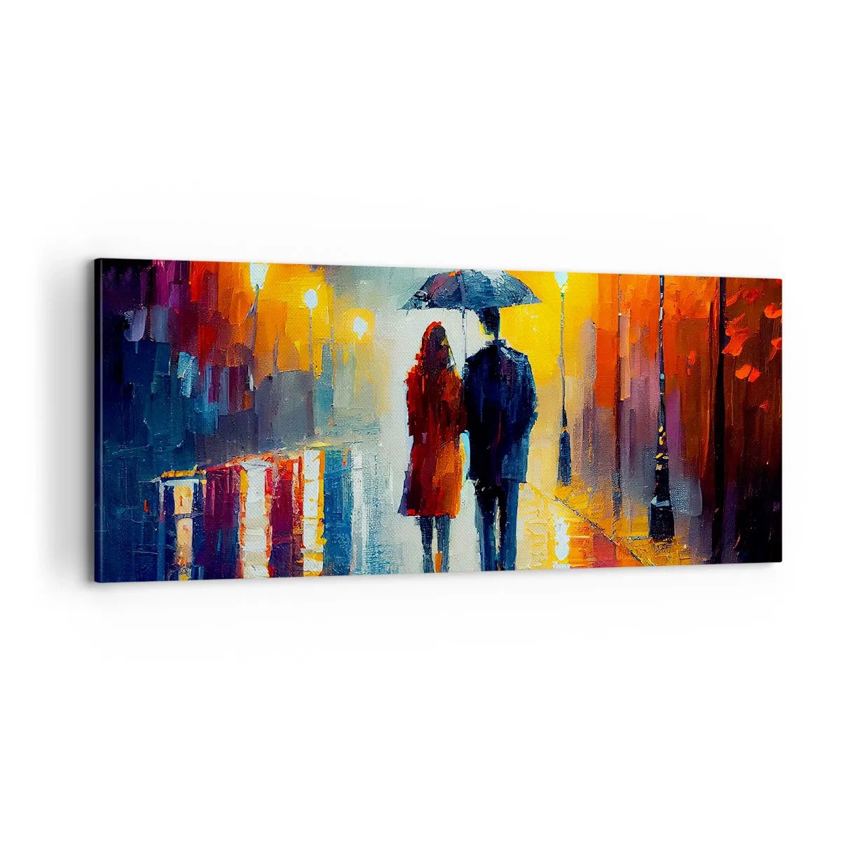 Quadro em tela - Juntos – uma noite colorida - 100x40 cm