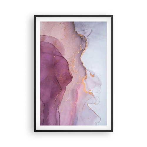 Pôster com moldura preta - Ondas de lilás e roxo - 61x91 cm