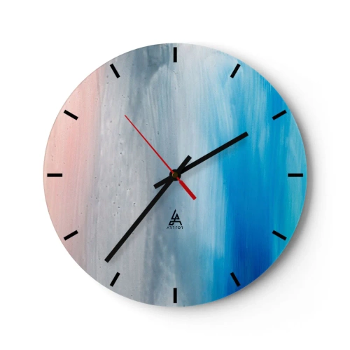 Relógio de parede - Relógio em vidro - Transições de cores pastel do rosa ao cinza e ao azul intenso - 30x30cm - Elementos: ar - Decoração de parede moderna para a sala de estar, cozinha e quarto ARTTOR