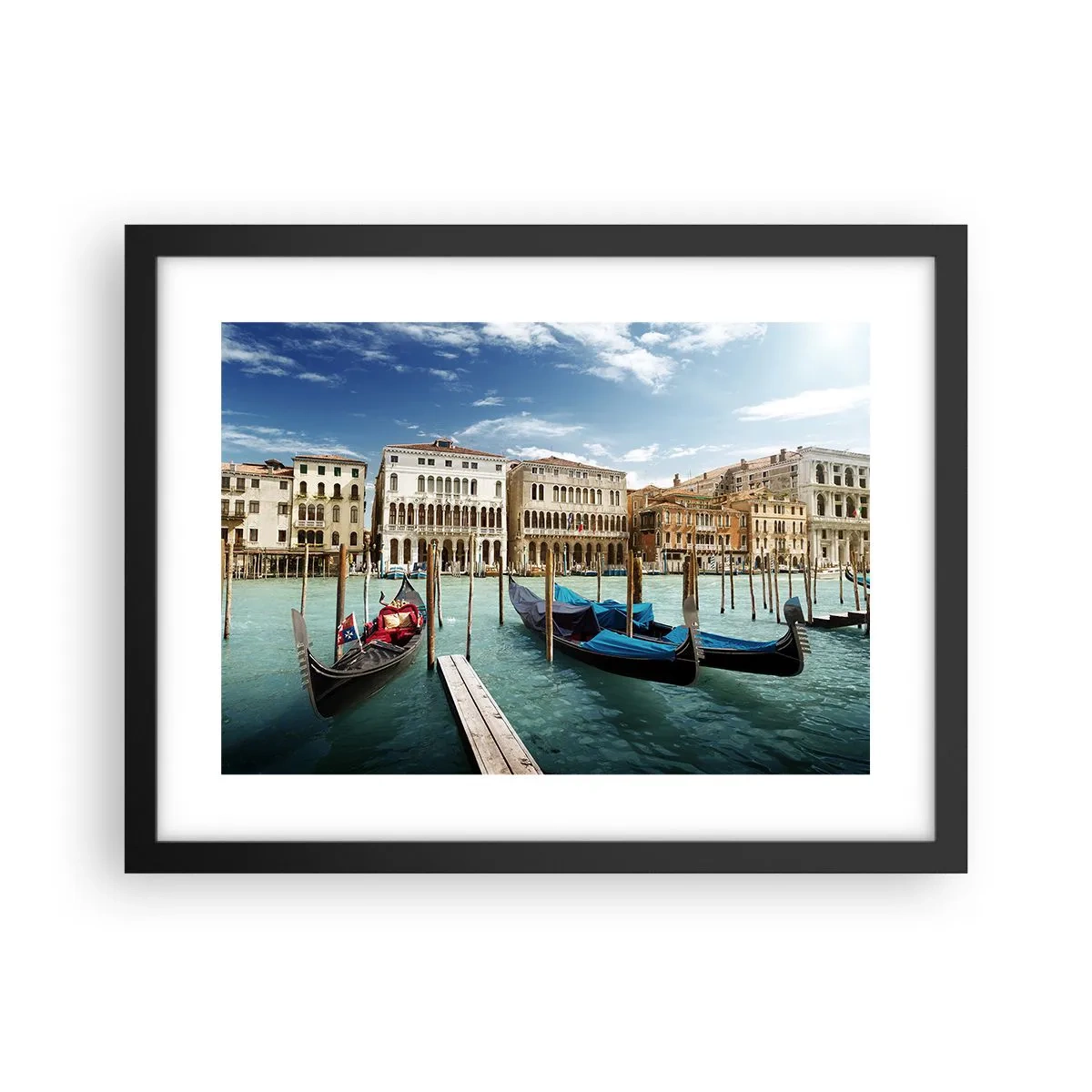 Pôster com moldura preta - Palácios em azul - 40x30 cm