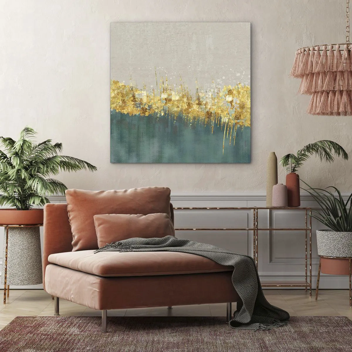 Quadro em tela - A fronteira dourada - 40x40 cm