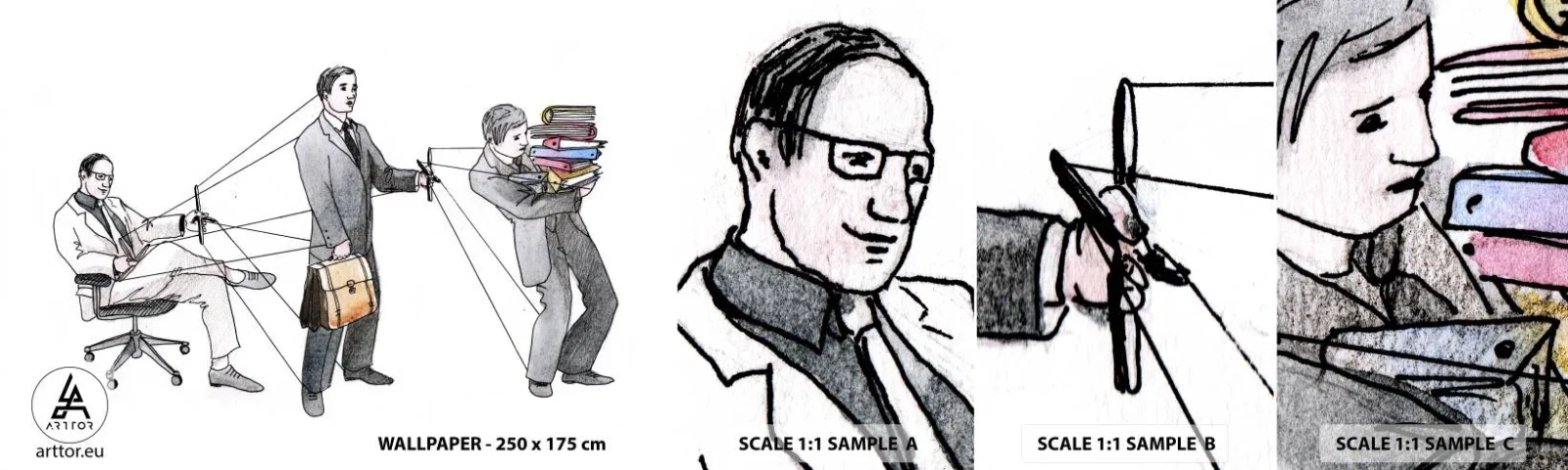 Amostra de Papel de Parede Standard Eco - Cada um tem o seu mestre - Abstração, Homem, Trabalhar - 100x30 cm