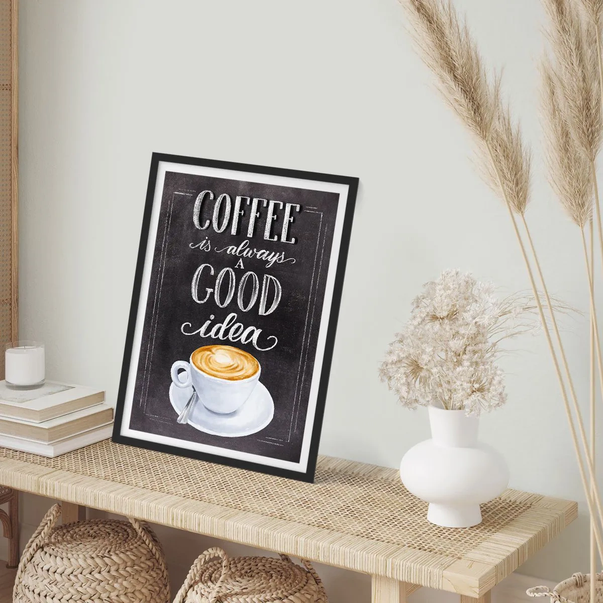 Pôster com moldura preta - Pôster de café com letras estilo quadro-negro - 50x70cm - Claro! - Decoração de parede moderna para a sala de estar e quarto ARTTOR