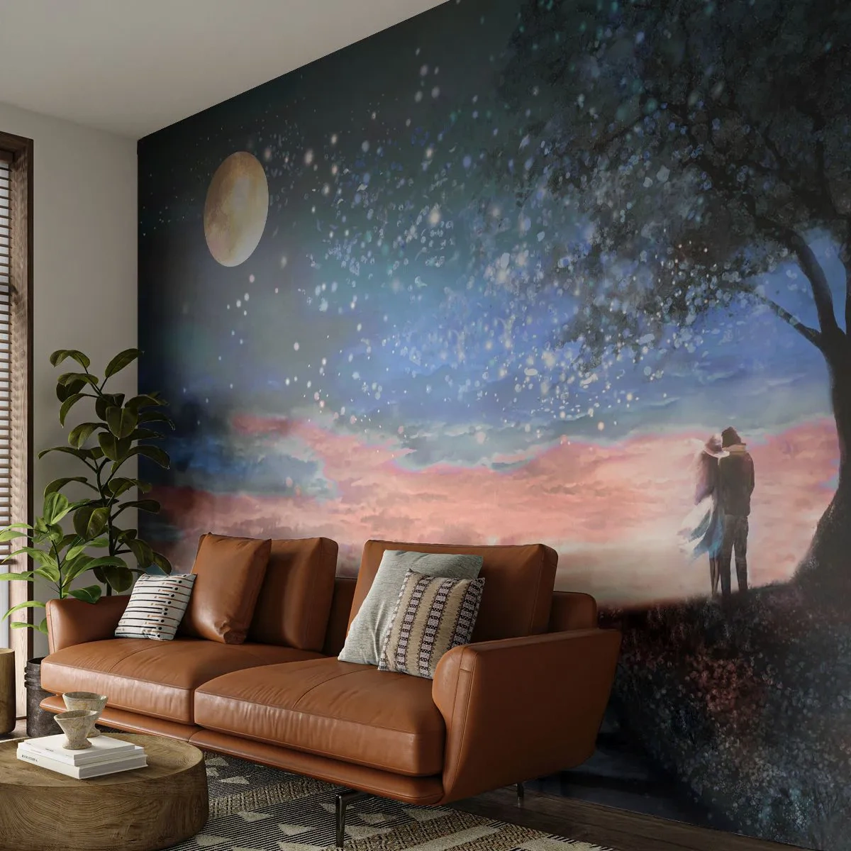 Papel de Parede Premium Sand - Espetáculo estrelado - Abstração, Paisagem, Casal de namorados - 100x70 cm