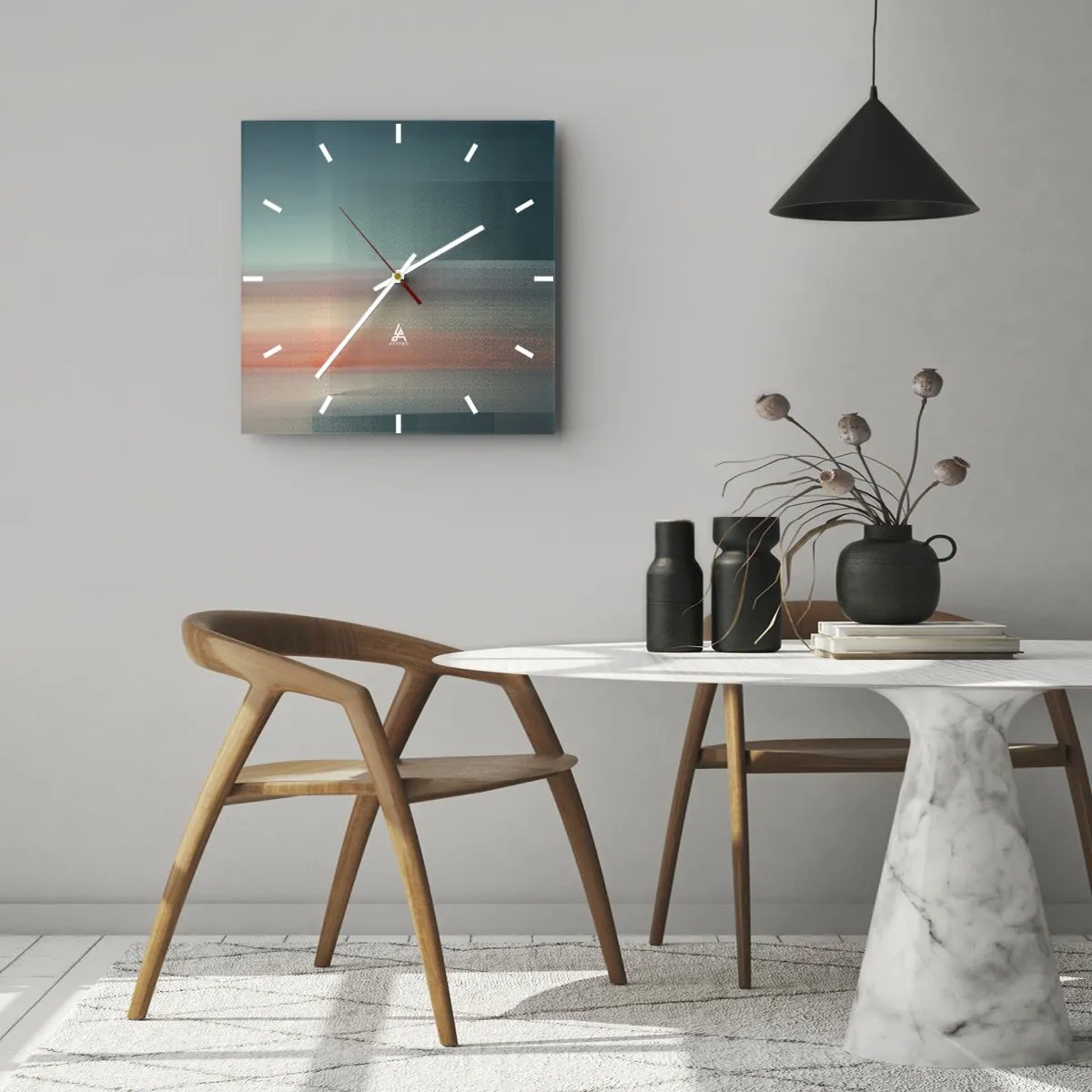 Relógio de parede - Relógio em vidro - Resumo: ondas de luz - 30x30 cm
