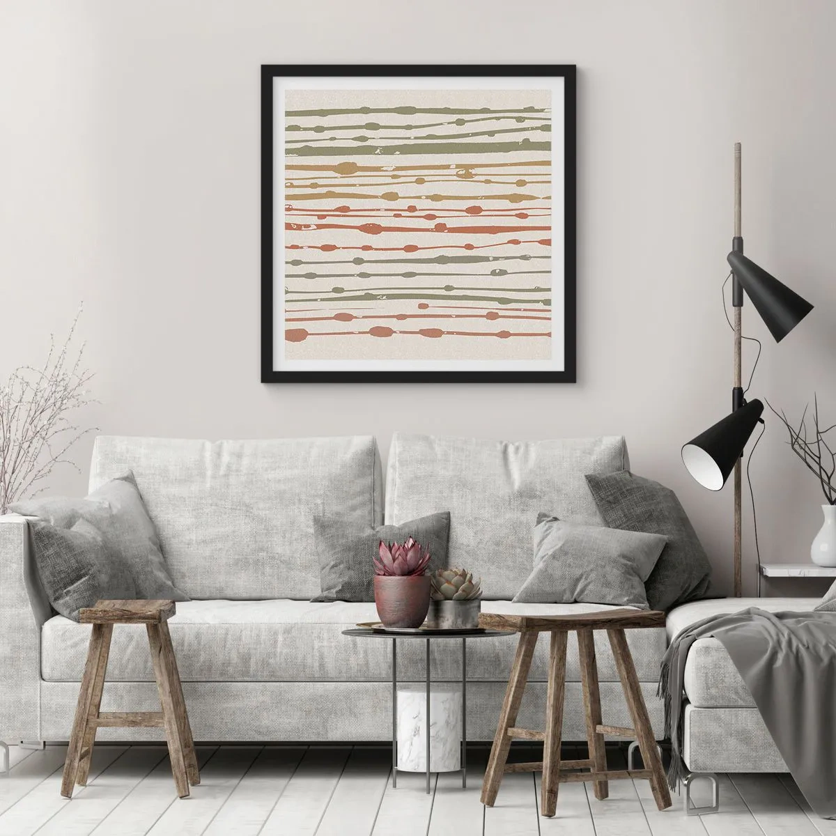 Pôster com moldura preta - Notação musical de cores - 60x60 cm