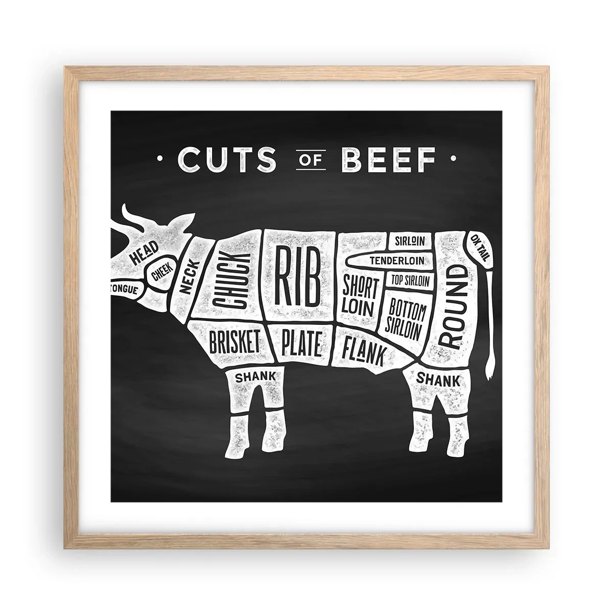 Pôster com moldura de carvalho claro - Cartilha do talhante - 50x50 cm