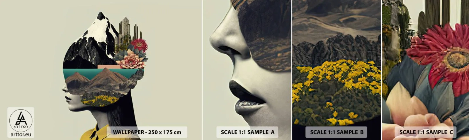 Amostra de Papel de Parede Standard Eco - Mulher – sempre um mistério - Montanhas, Mente, Cabeça - 100x30 cm