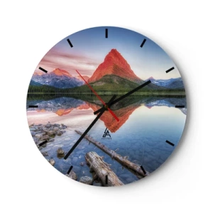 Relógio de parede - Relógio em vidro - Paisagem montanhosa com reflexo no lago - 30x30cm - Calor e frio - Decoração de parede moderna para a sala de estar, cozinha e quarto ARTTOR