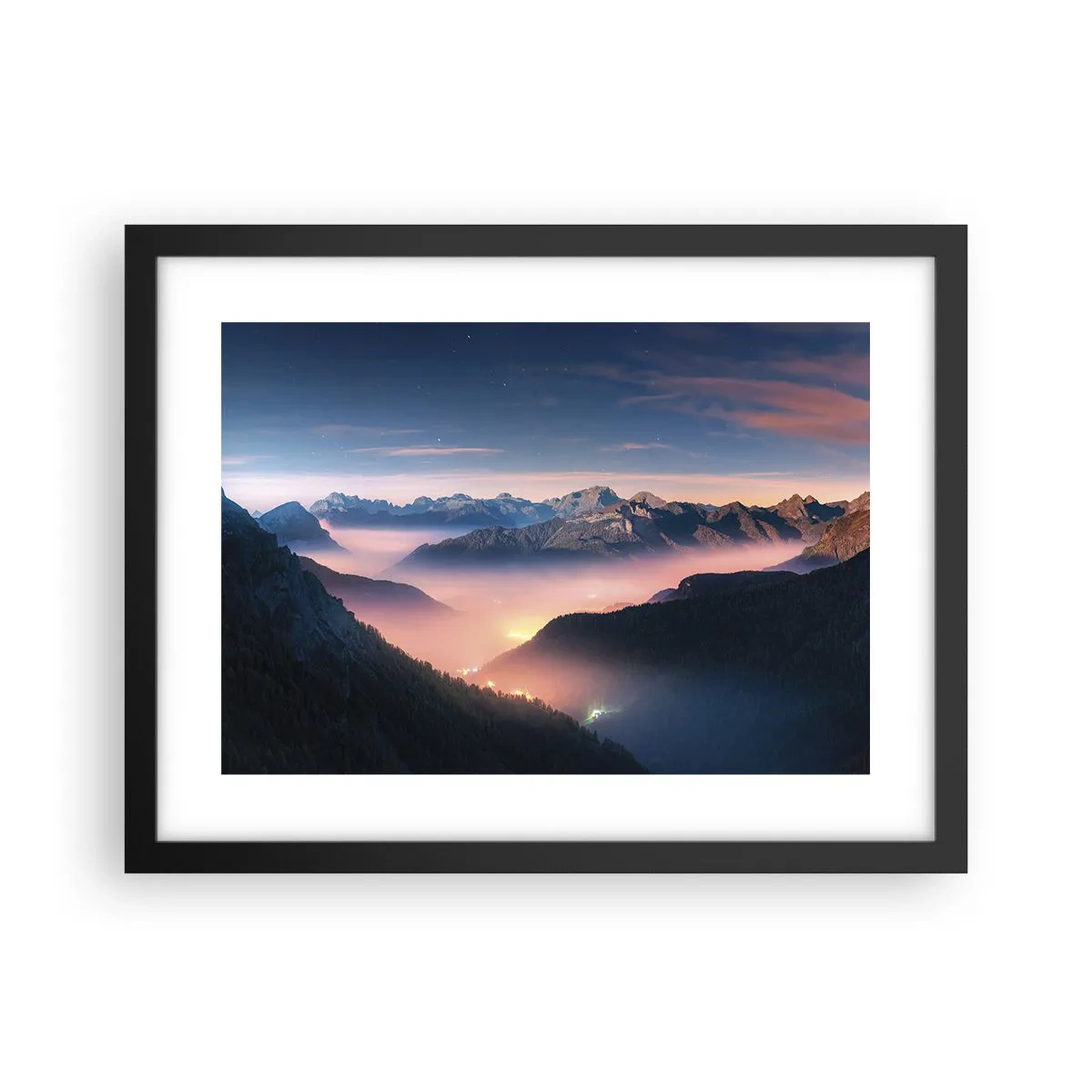 Pôster com moldura preta - Luz nos vales - 40x30 cm