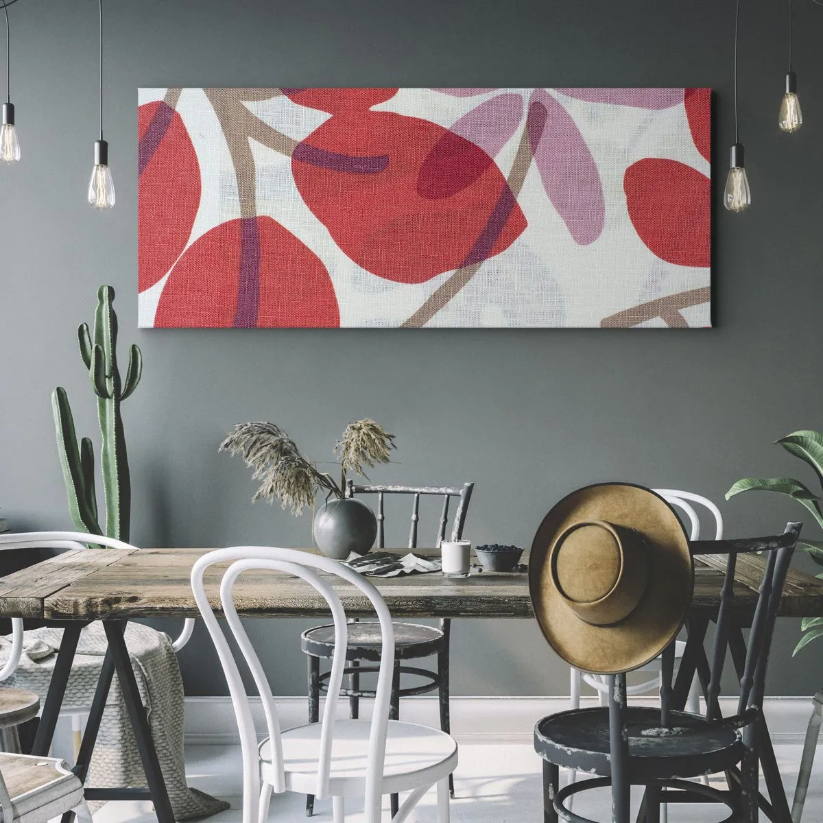 Quadro em tela - Arranjo de flores em rosa - 160x50 cm