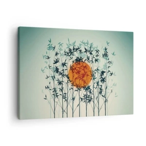 Quadro em tela - Sol laranja entre os galhos de bambu - 70x50cm - Sol japonês - Decoração de parede moderna para a sala de estar e quarto ARTTOR
