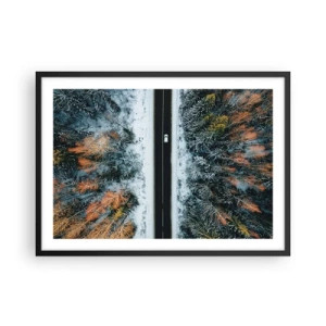 Pôster com moldura preta - Cortar a floresta no inverno - 70x50 cm