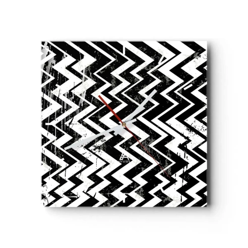 Relógio de parede - Relógio em vidro - Zig-branco, zag-preto - 30x30 cm