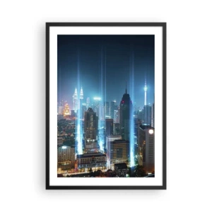 Pôster com moldura preta - Paisagem noturna do centro da cidade com arranha-céus - 50x70cm - De Berlim para o céu - Decoração de parede moderna para a sala de estar e quarto ARTTOR