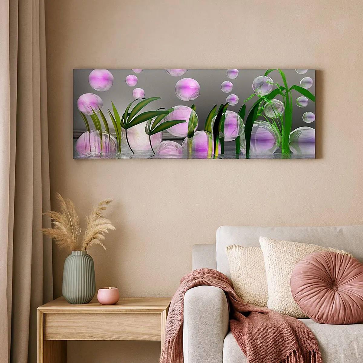 Quadro em tela - Composição reflexiva da leveza e da vida - 100x40 cm