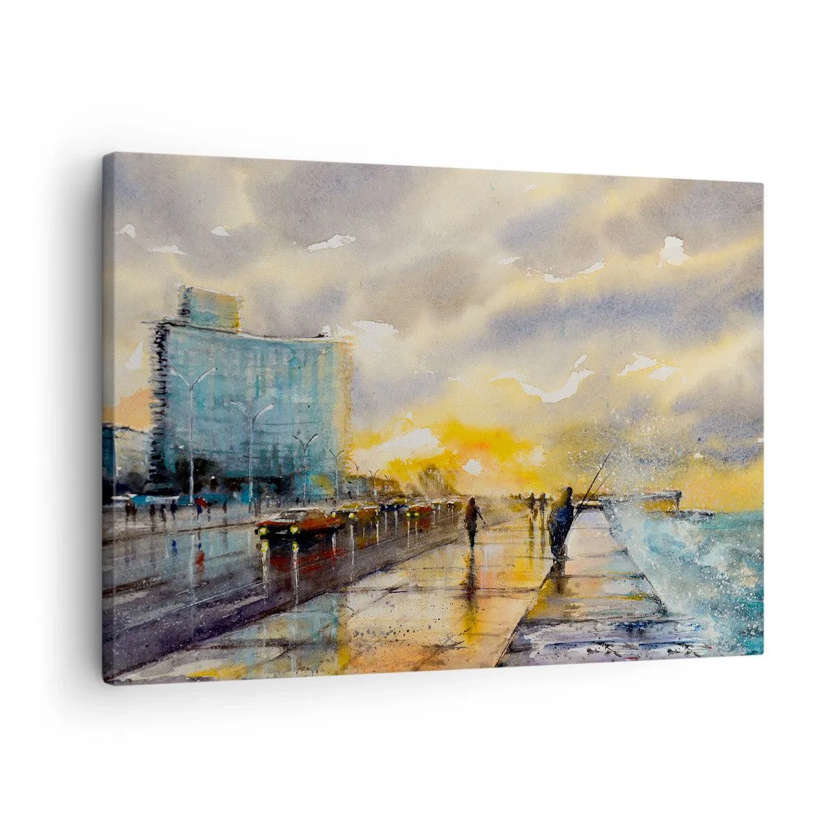 Quadro em tela - Uma vista pitoresca do calçadão à beira-mar ao pôr do sol - 70x50cm - A vida na costa - Decoração de parede moderna para a sala de estar e quarto ARTTOR