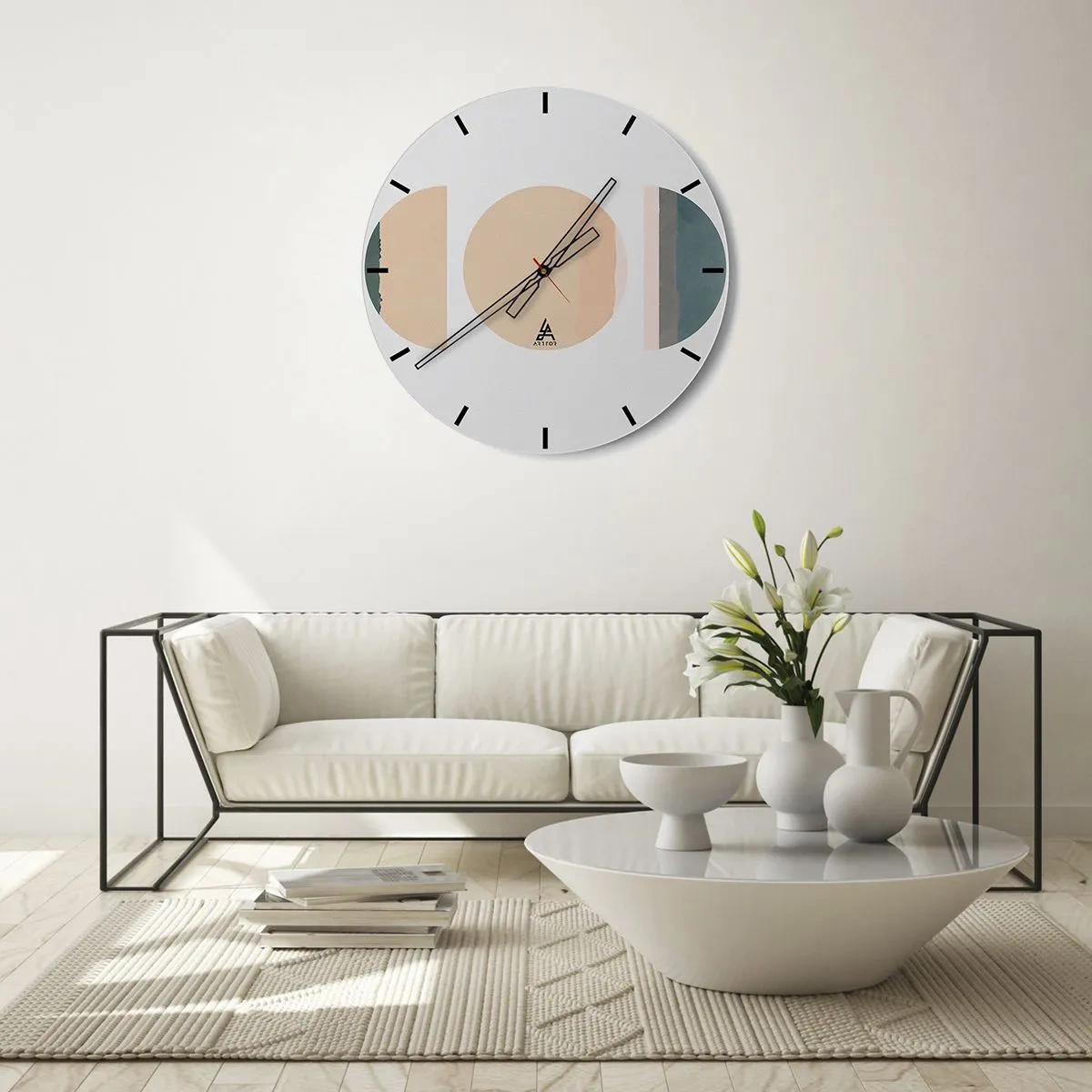 Relógio de parede - Relógio em vidro - Padrões geométricos abstratos com cores pastel - 30x30cm - Círculo entre círculos - Decoração de parede moderna para a sala de estar, cozinha e quarto ARTTOR