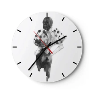 Relógio de parede - Relógio em vidro - Ilustração em preto e branco de uma mulher em um vestido elegante - 30x30cm - Ela passou por aqui - Decoração de parede moderna para a sala de estar, cozinha e quarto ARTTOR