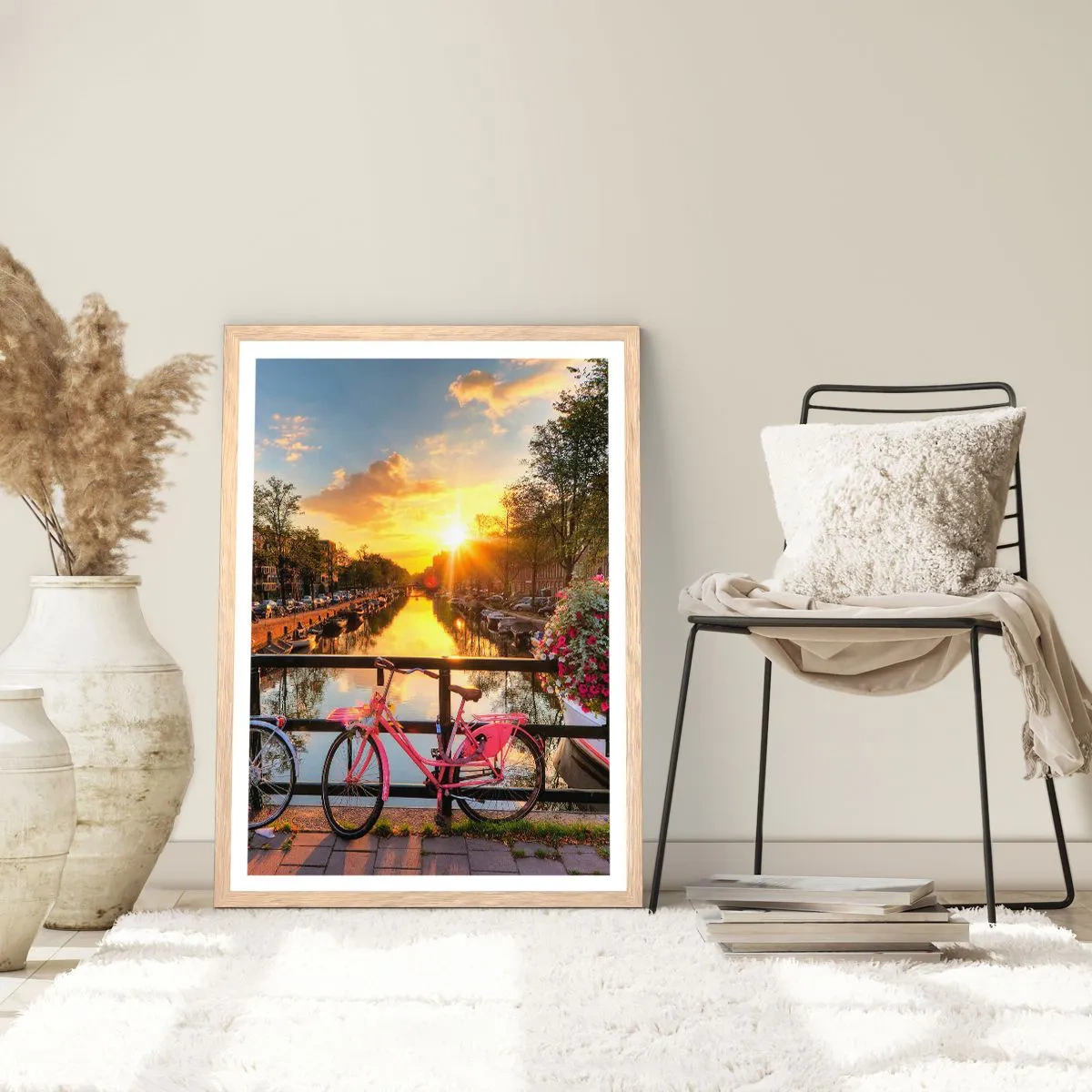 Pôster com moldura de carvalho claro - Manhã de primavera em Amsterdã - 50x70 cm