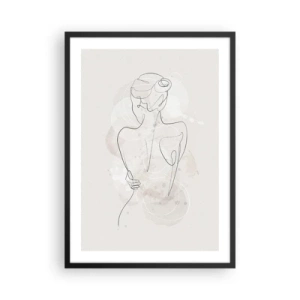 Pôster com moldura preta - Uma silhueta feminina delicada em linha contínua - 50x70cm - Como um instrumento sensível - Decoração de parede moderna para a sala de estar e quarto ARTTOR