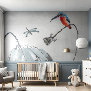 Papel de Parede Premium Sand - A vida do prado - Abstração, Pássaro, Flor - 500x350 cm