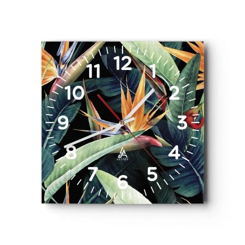 Relógio de parede - Relógio em vidro - Flores ardentes dos trópicos - 40x40 cm